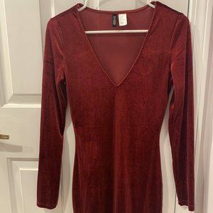H&M Velvet Body Con Mini Dress Red